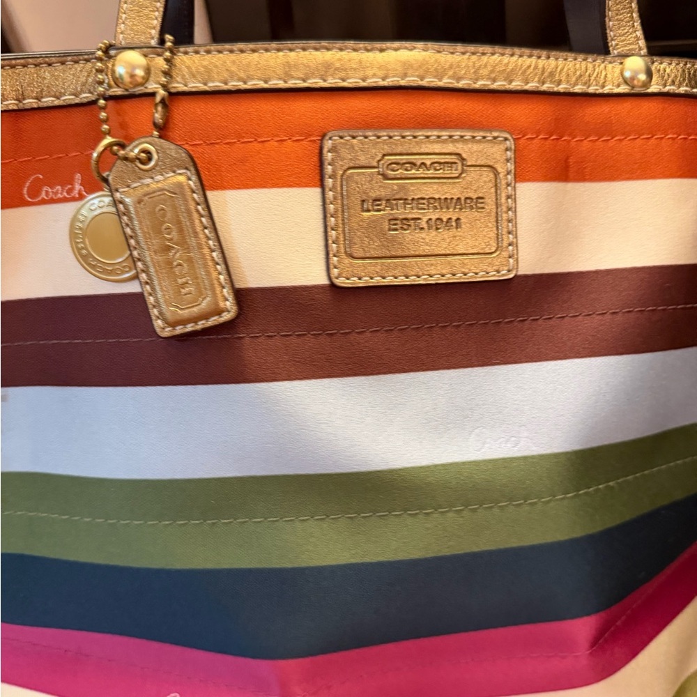 Coach Vibrant Striped Tote with Gold Accents - Picture 9 of 15
